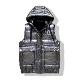 改标亮面PU皮可脱卸帽棉服羽绒棉马甲男冬季大码宽松外套2101-P60，男装背心/马甲，星座1310