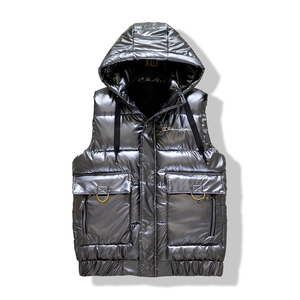 改标亮面PU皮可脱卸帽棉服羽绒棉马甲男冬季大码宽松外套2101-P60,男装背心/马甲,星座1310