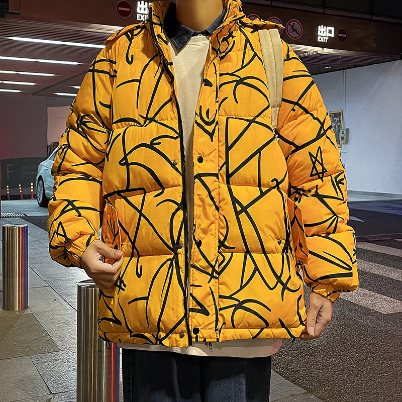 现货2023新款港风印花潮牌加厚男士休闲冬季连帽棉服外套8822-P65,男装棉衣,星座1310