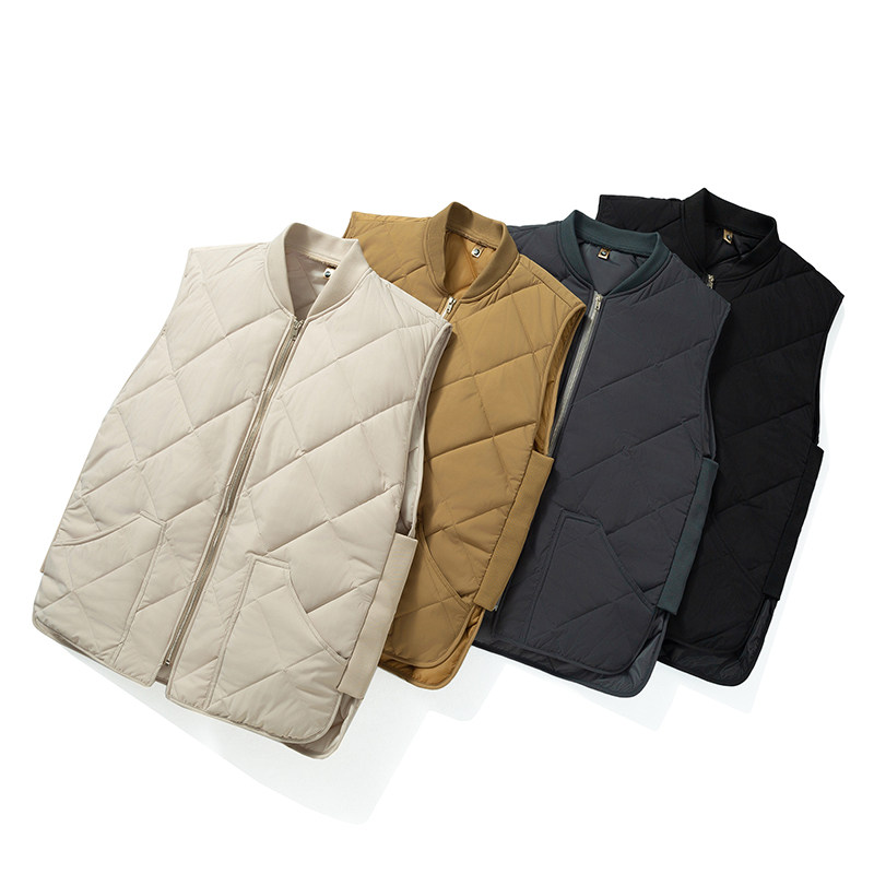 秋冬新款菱形格子马甲棉衣休闲棒球领情侣女坎肩棉马甲2302-P50，女装马甲，星座1310