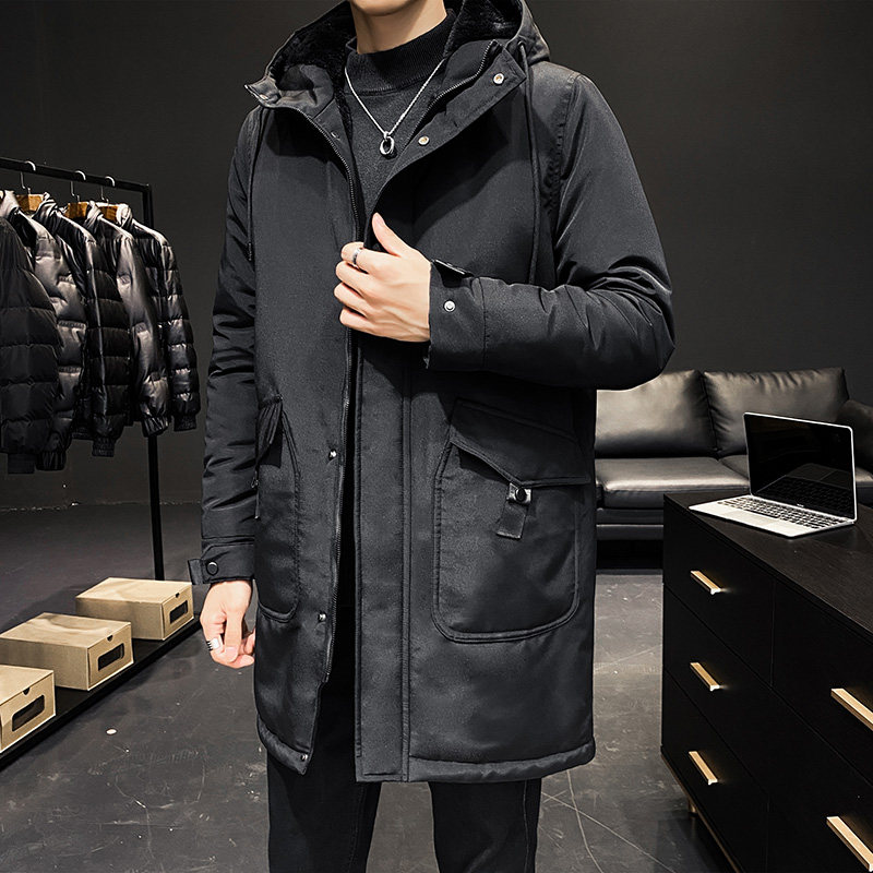 M-5XL冬季大码棉衣男加棉加绒纯色风衣外套保暖连帽棉服 8823-P85图片