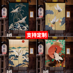 日式仙鹤门帘半帘寿司店装饰帘厨房遮挡帘布艺加厚免打孔定制