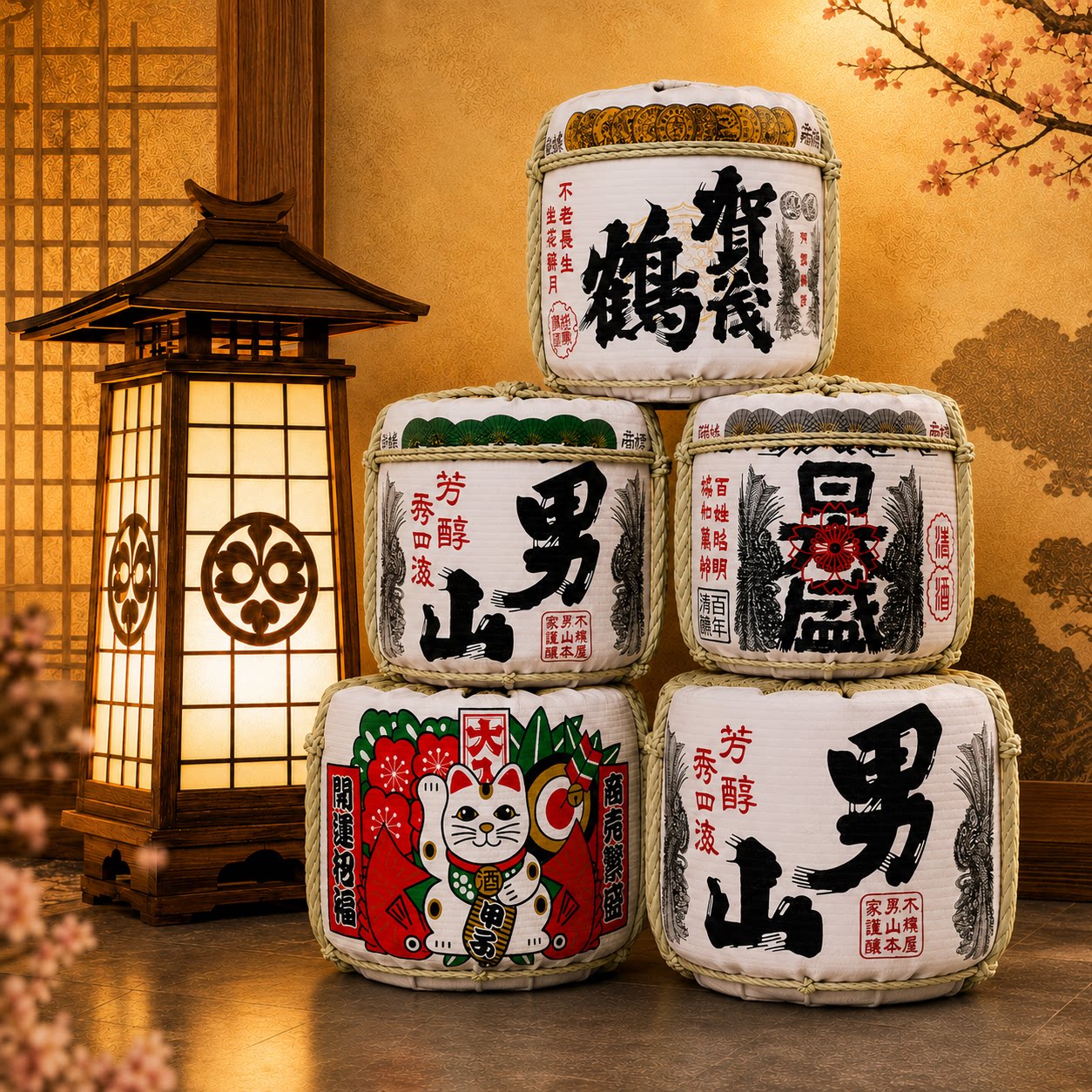 日式清酒酒樽酒桶摆件日本寿司料理店居酒屋招财猫装饰摆设品