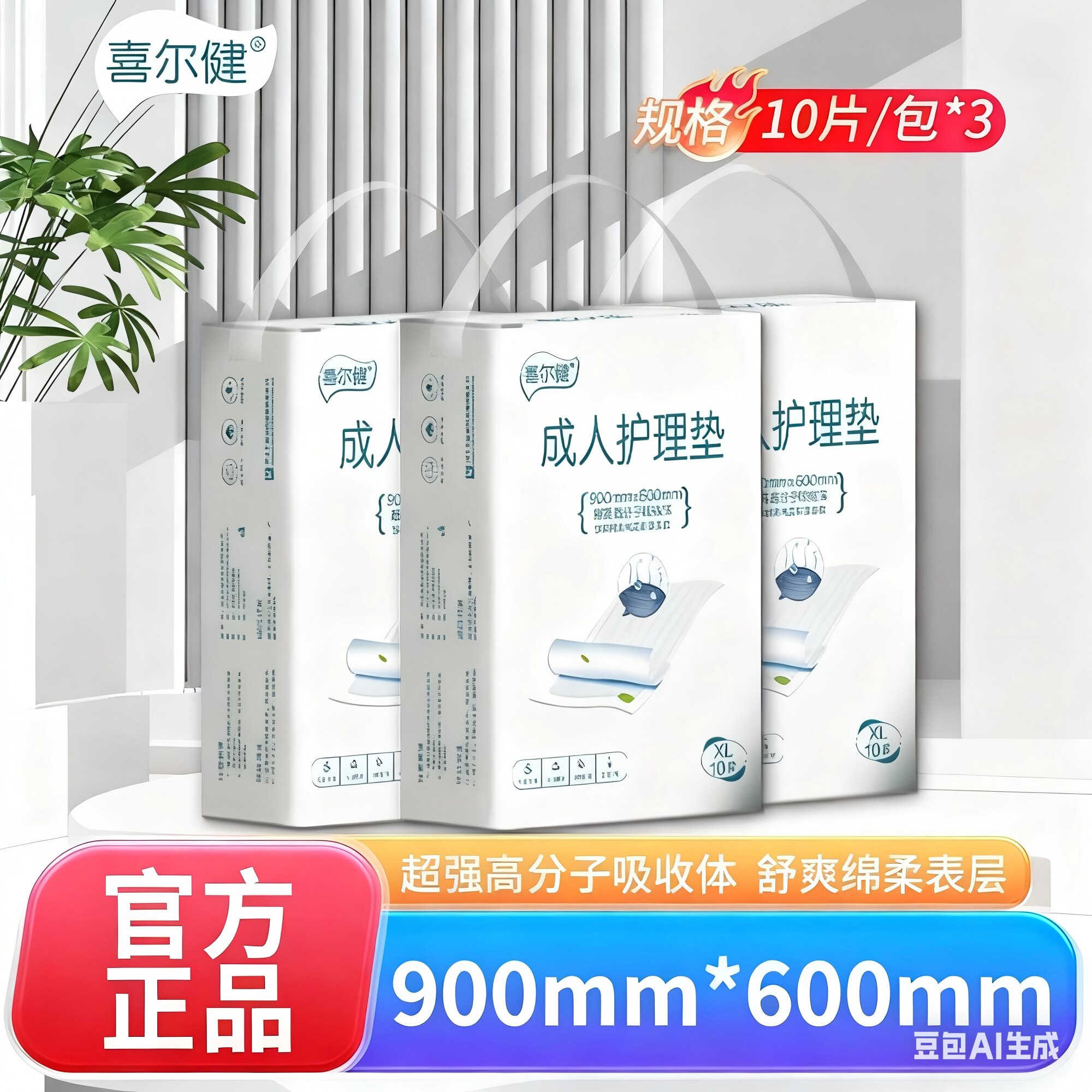 喜尔健成人隔尿垫一次性护理垫老年人看护垫10片3包大号60*90