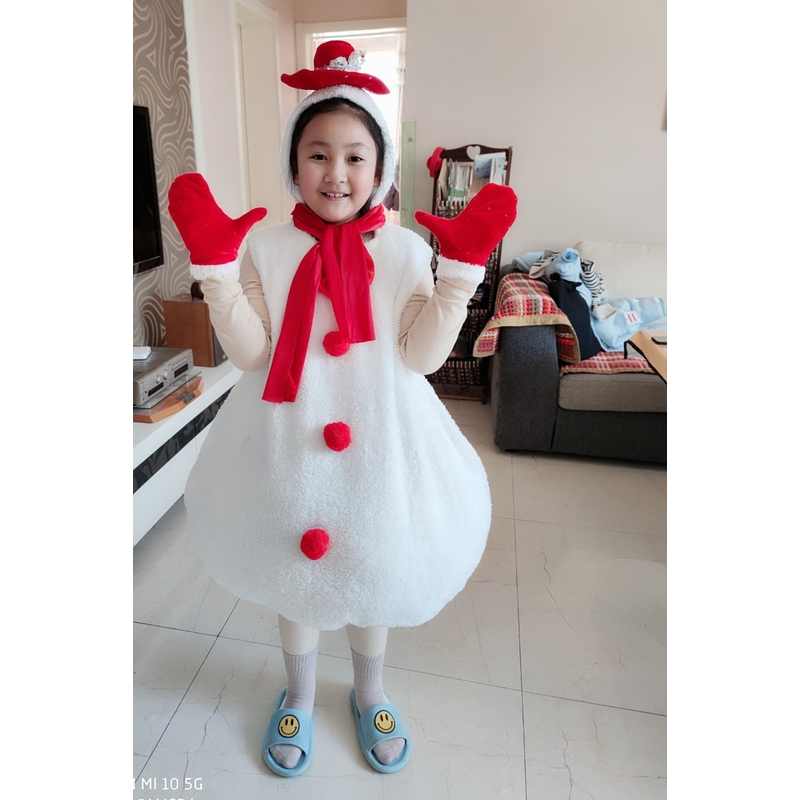 儿童圣诞雪人舞蹈凸肚雪人演出元旦雪娃娃表演服雪孩子雪宝宝白色
