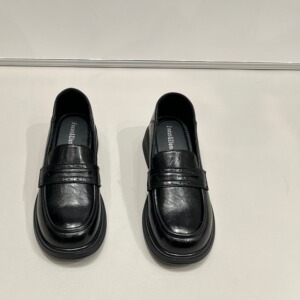 英伦复古厚底一脚蹬乐福鞋黑色
