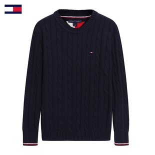 正品代购TOMMY汤米男装24秋冬圆领毛衣英伦复古麻花纹纯棉针织衫