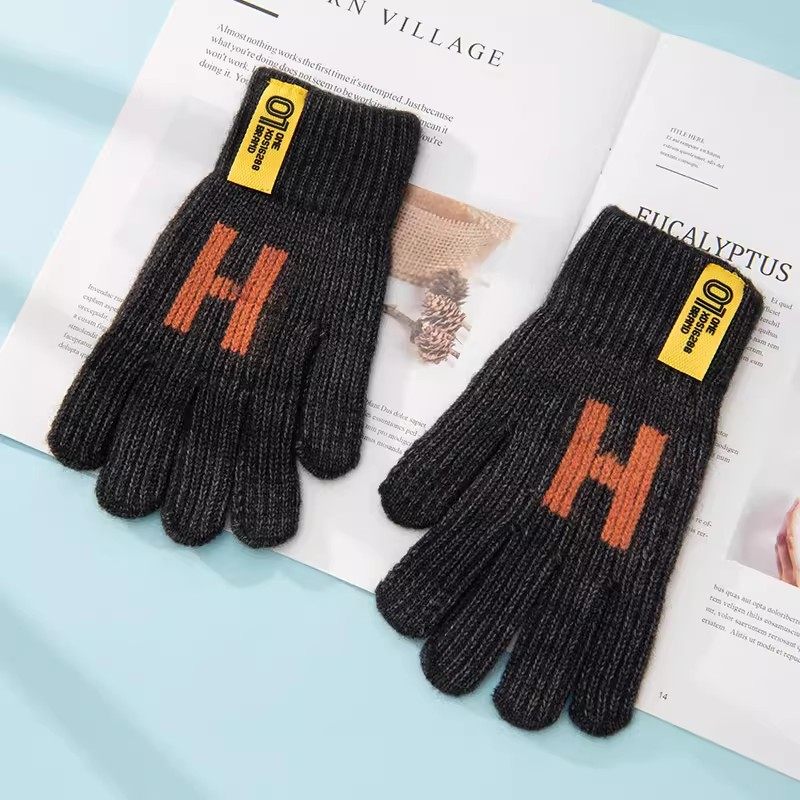 男士毛线手套秋冬季冬天户外保暖学生骑行开车可触摸屏针织拉绒款