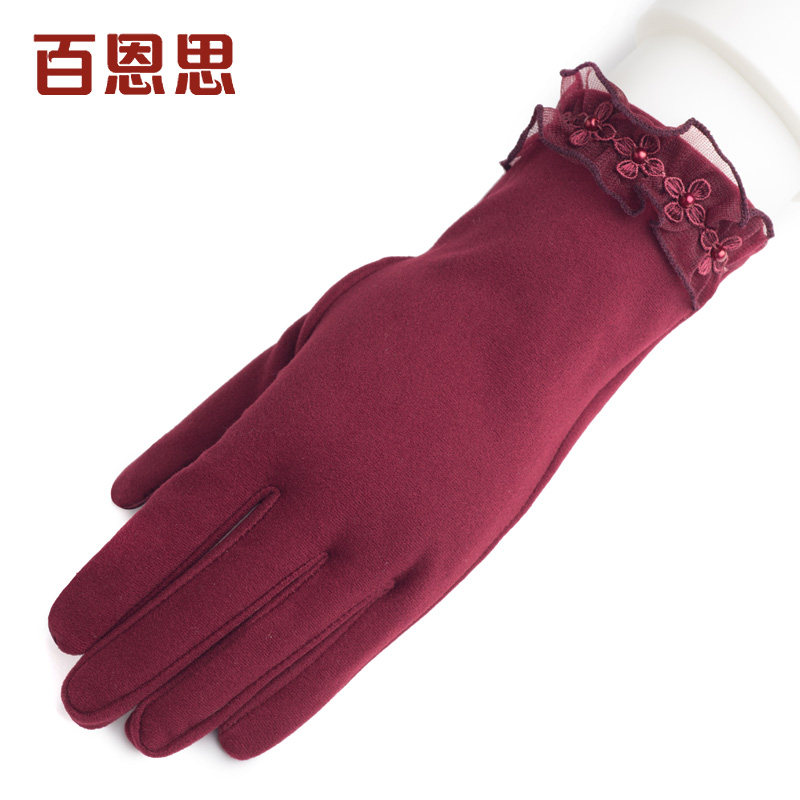 百恩思 手套女士 秋冬季触摸屏分指全指手套保暖开车春秋手套韩版