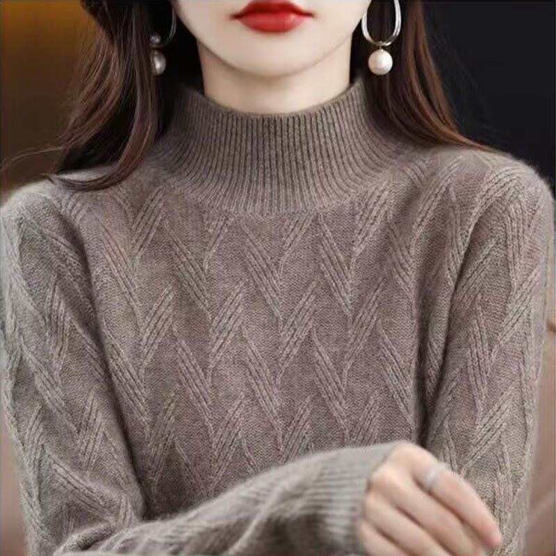 2023秋冬季新款短款羊绒衫女士宽松半高领羊毛针织打底衫毛衣加厚