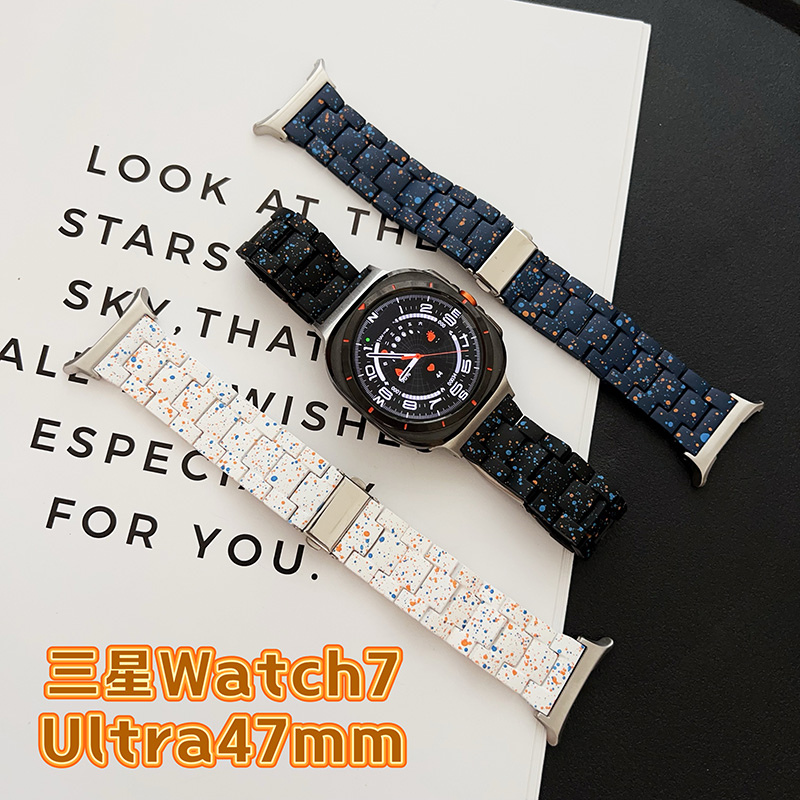 适用三星手表Galaxy watch7ultra三珠表带47mm喷墨中国风链式男女