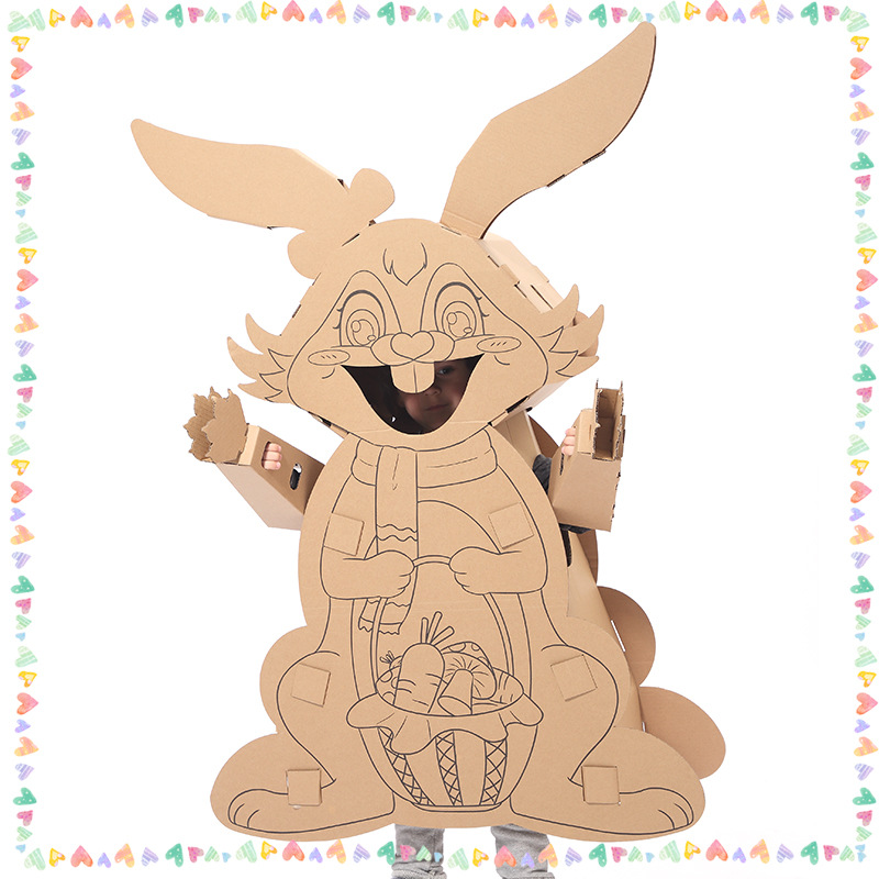 六一儿童节纸箱可穿戴动物模型兔子猪儿童diy幼儿手工制作材料包