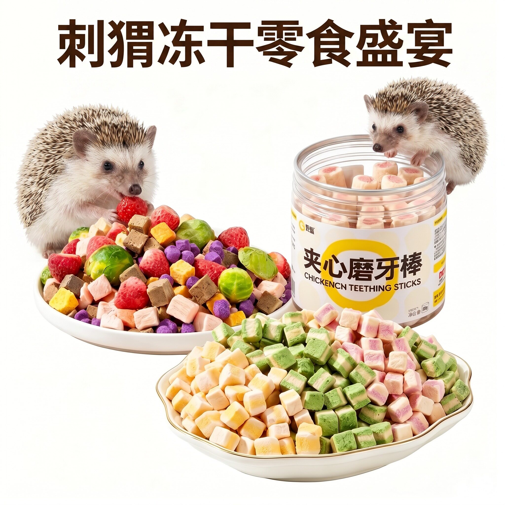 刺猬零食冻干鸡肉粒蛋黄粒磨牙棒