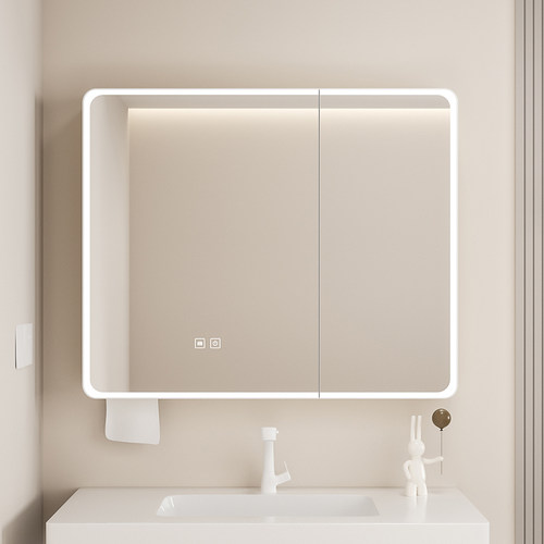 圆角浴室镜柜带美妆收纳带灯除雾