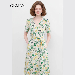 GBMAX2026新款法式碎花真丝洋装女装短袖显瘦气质优雅桑蚕丝裙子