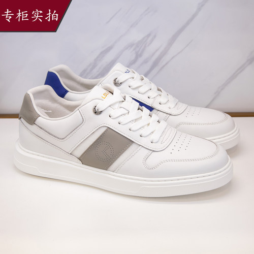 金利来男士真皮厚底系带小白鞋