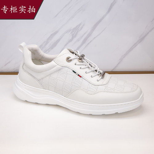 金利来男真牛皮运动休闲小白鞋
