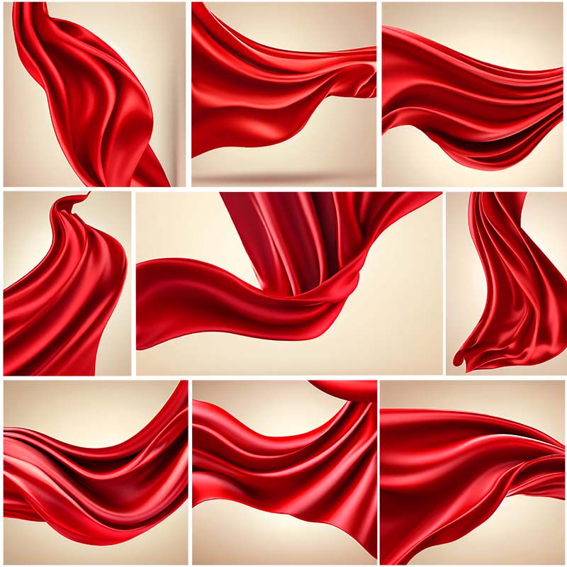可商用红绸飘带背景飞舞红绸新年新春素材绸缎红布活动海报底图