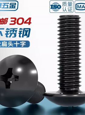 国标黑色304不锈钢十字大扁头机螺钉镀黑锌蘑菇头螺丝MM2M3M4M5M6