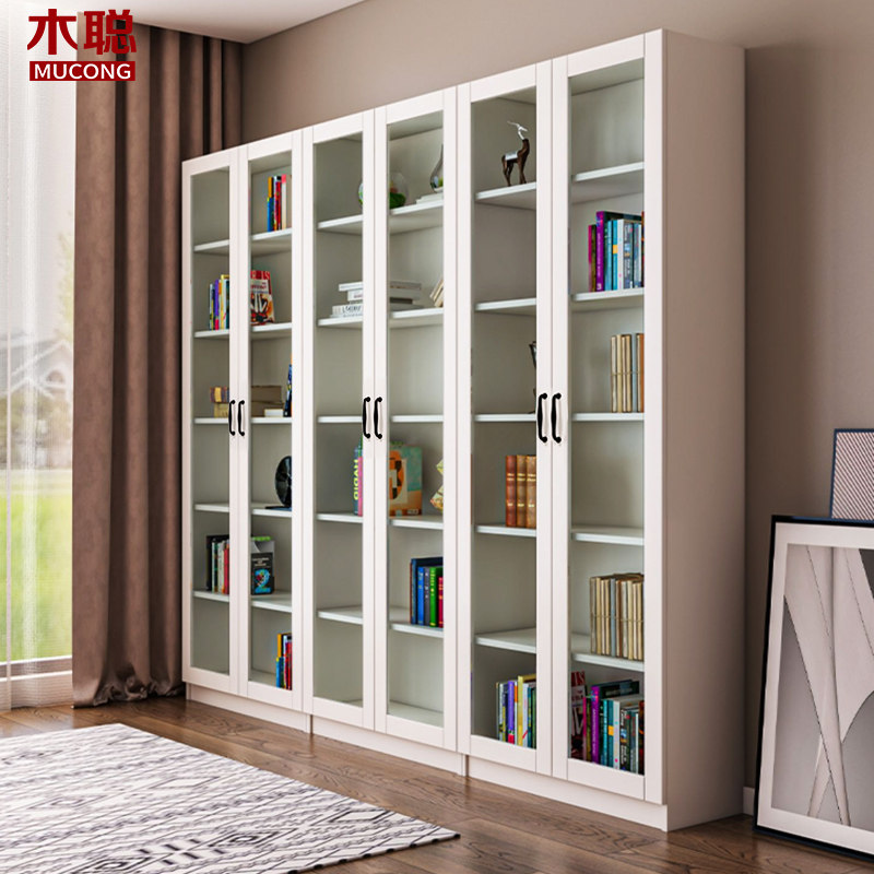 靠墙书柜带玻璃门简约现代整面墙自由组合防尘展示文件储物柜4F46