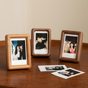 diy拍立得相框迷你3寸实木情侣磁吸小摆台打印照片装饰定制画框