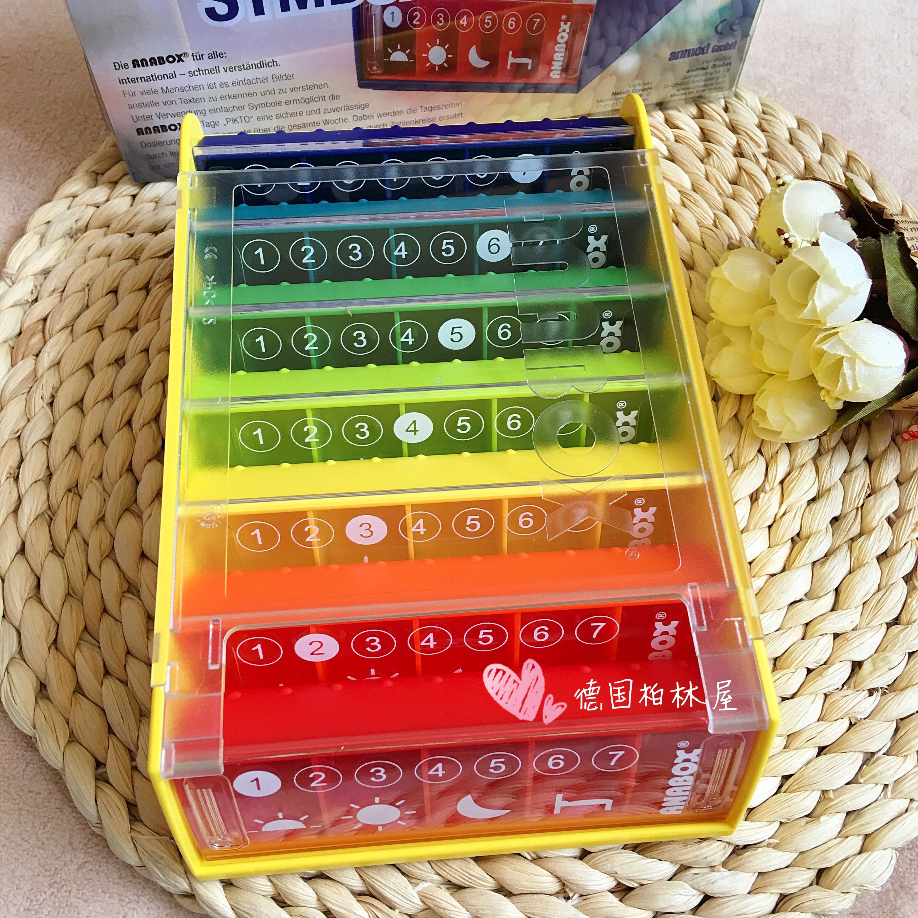 德国原装ANABOX七天彩虹药盒 一日五次分隔防潮可分拆7个小盒