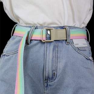 夏季 牛仔裤 休闲免打孔学生百搭皮带 时尚 彩虹色条纹帆布腰带女韩版