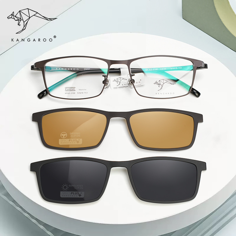 袋鼠配近视镜偏光太阳镜夹片磁吸片超轻时尚款防蓝光镜架323-3100