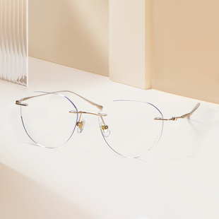 玛沙琪无框近视眼镜女超轻纯钛金丝边可配度数防蓝光无边框M8018