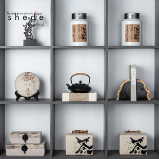 摆设 茶叶罐茶柜软装 样板间茶室博古架茶盒茶袋茶饼装 饰摆件新中式