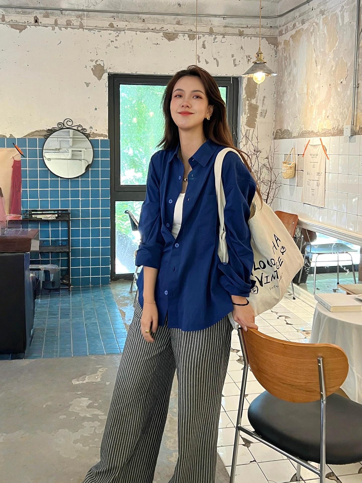 thumbnail for YooGirls structured sclere blue long-sleeve shirt jacket for women, spring/summer loose sun-protection premium shirt