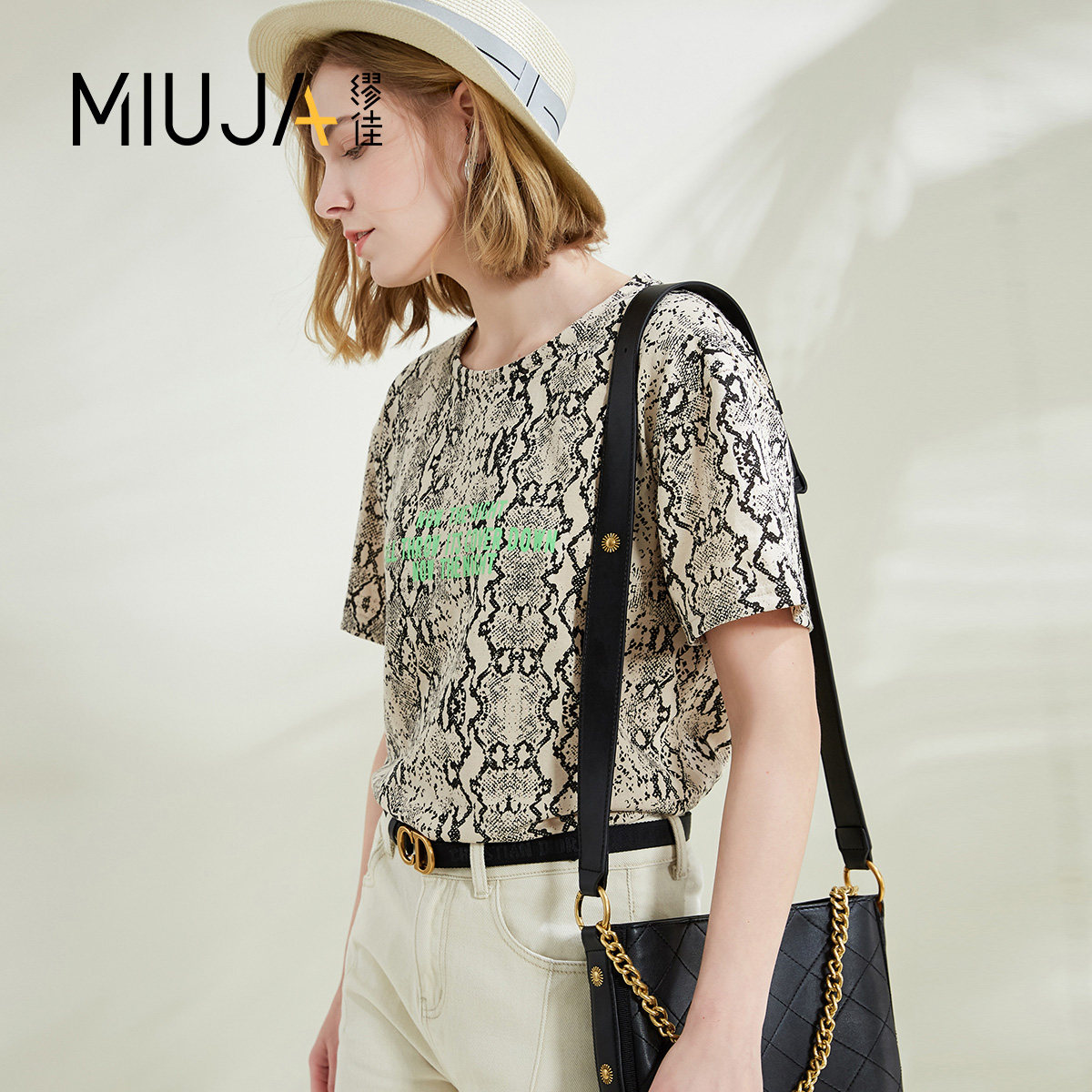 缪佳【清仓款】2019夏季新款涂鸦潮流圆领短袖T恤女MJ99484