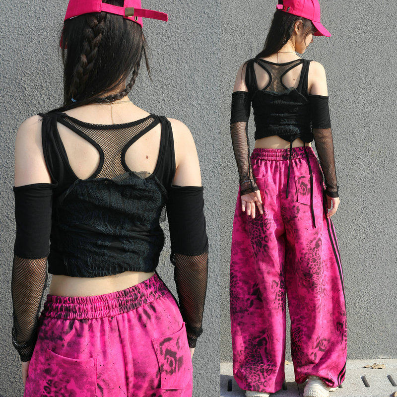 辣妹休闲运动穿搭爵士舞服装嘻哈街舞套装性感黑色舞蹈女团演出服