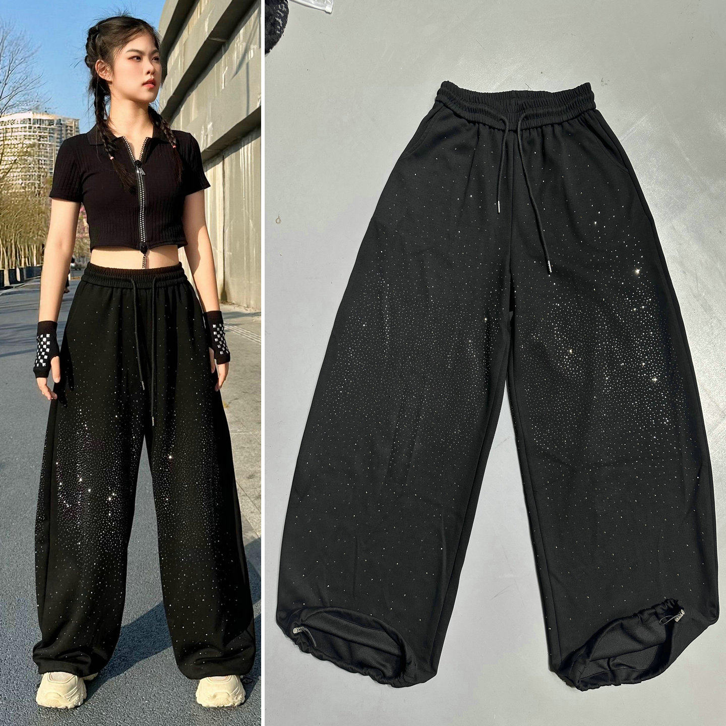 辣妹爵士街舞裤子烫钻爆闪舞蹈服
