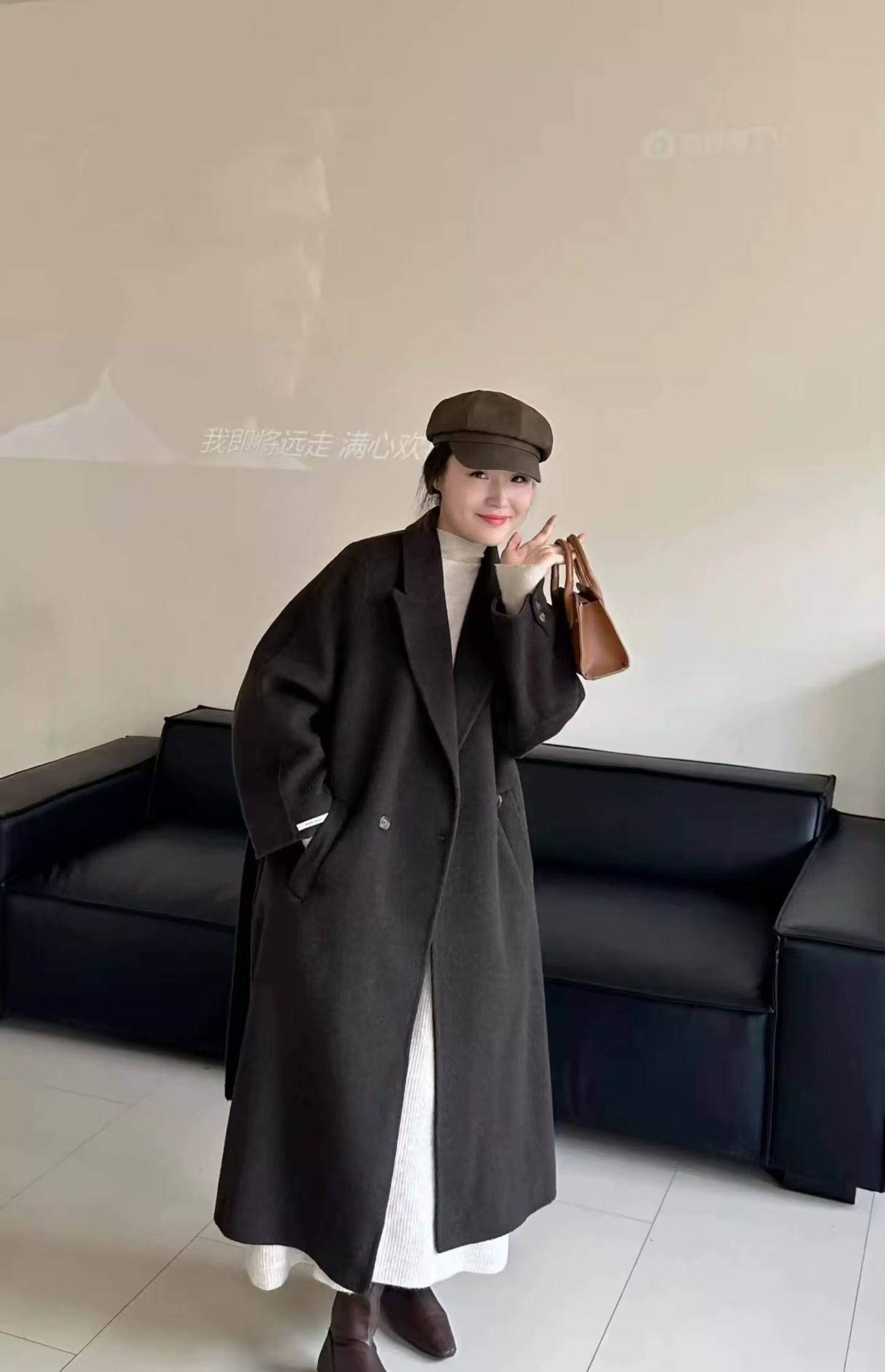 2025年新款廓形西装领赫本风腰带双面羊毛大衣加长加大加厚保暖