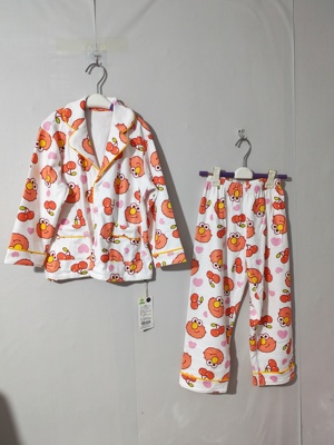 130-140码芝麻街女童睡衣套装秋冬家居服儿童家居服德绒微灰瑕