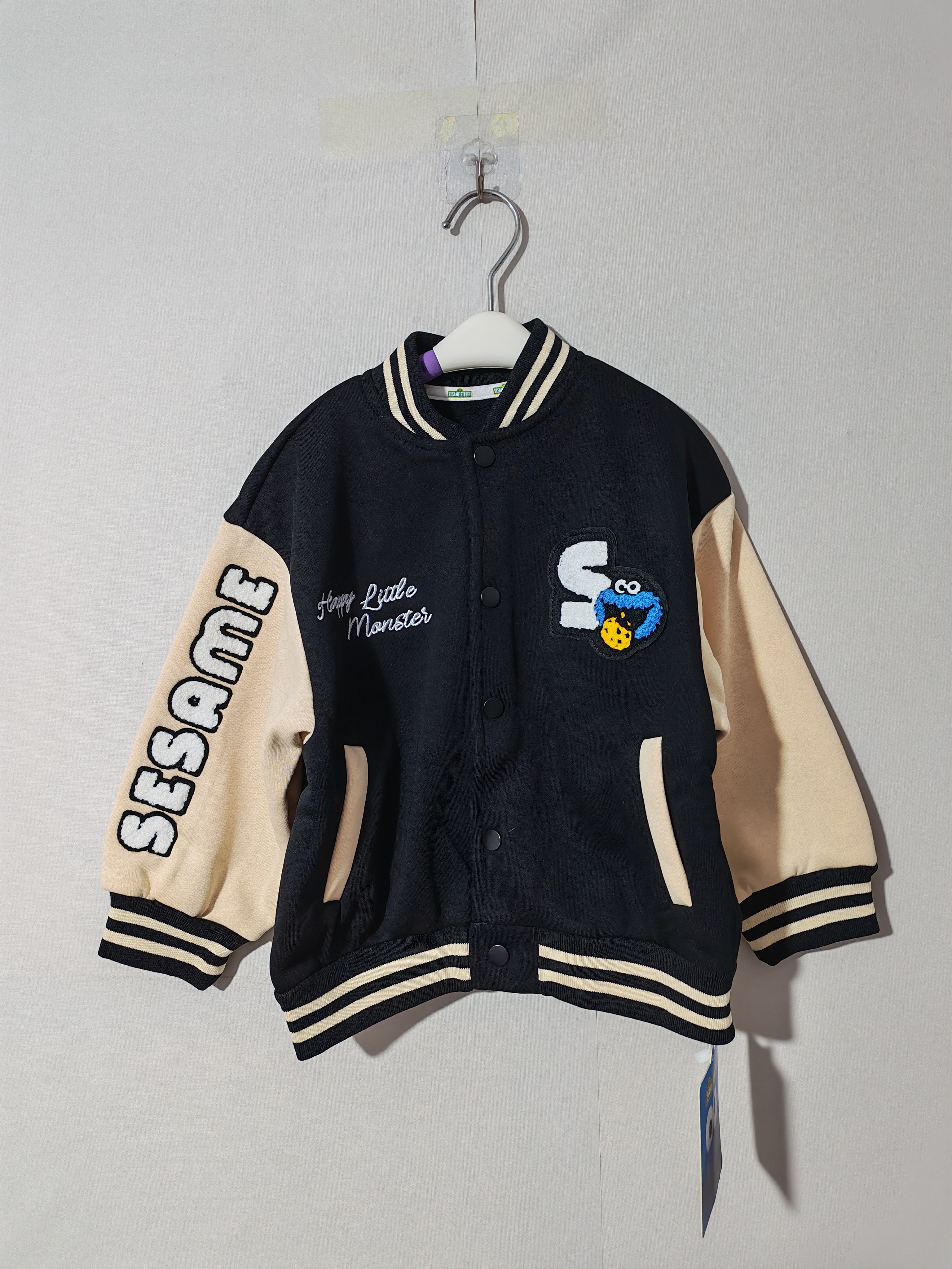 110-130码芝麻街男童棒球服外套加绒秋冬儿童加绒外套棒球服