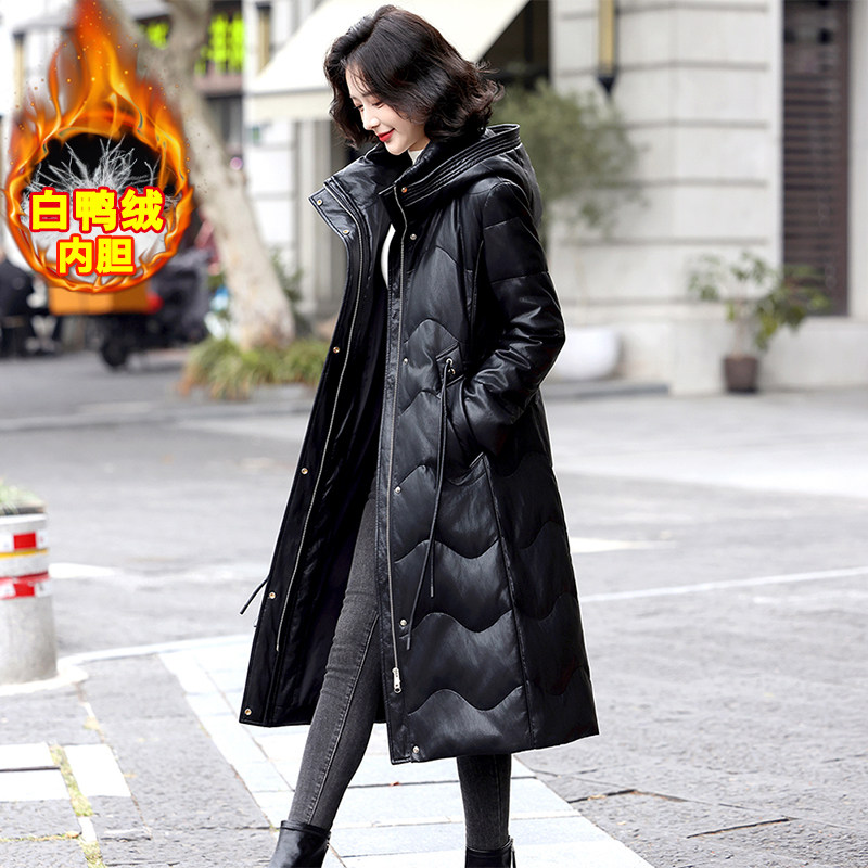2025冬季新款真皮羽绒服女中长款连帽收腰显瘦外套加厚绵羊皮大衣