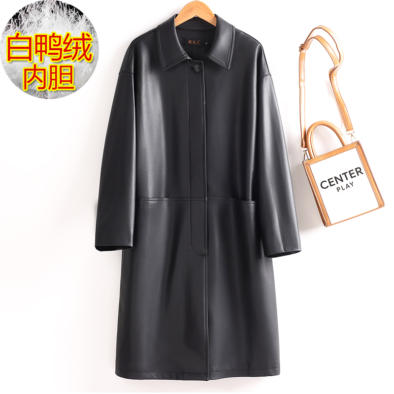 真皮羽绒服女中长款宽松显瘦外套