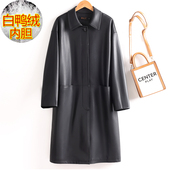 海宁真皮羽绒服女中长款 宽松显瘦绵羊皮风衣加厚皮衣外套2025新款