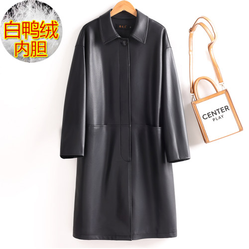 真皮羽绒服女中长款宽松显瘦外套