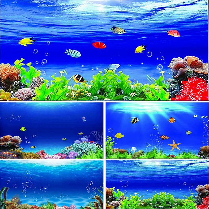 鱼缸背景贴纸高清图3D高清立体外贴正面胶鱼缸壁画贴纸