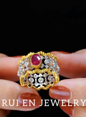 18k复古镂空戒指蕾丝高雅复古女