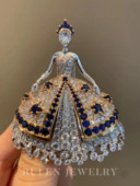 女孩18k金钻石蓝宝石胸针胸花宴会款 芮恩 会跳舞 流苏