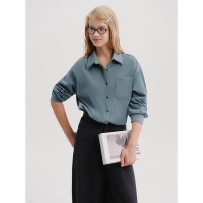 茉奈 纯色百搭灯芯绒长袖衬衫女2025秋冬显瘦翻领小个子开衫上衣