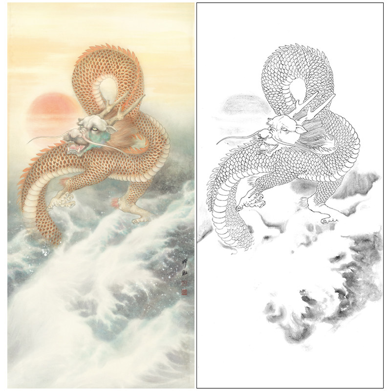 【大彩图】刘继彪工笔画白描底稿《龙》初学者临摹动物线稿a633