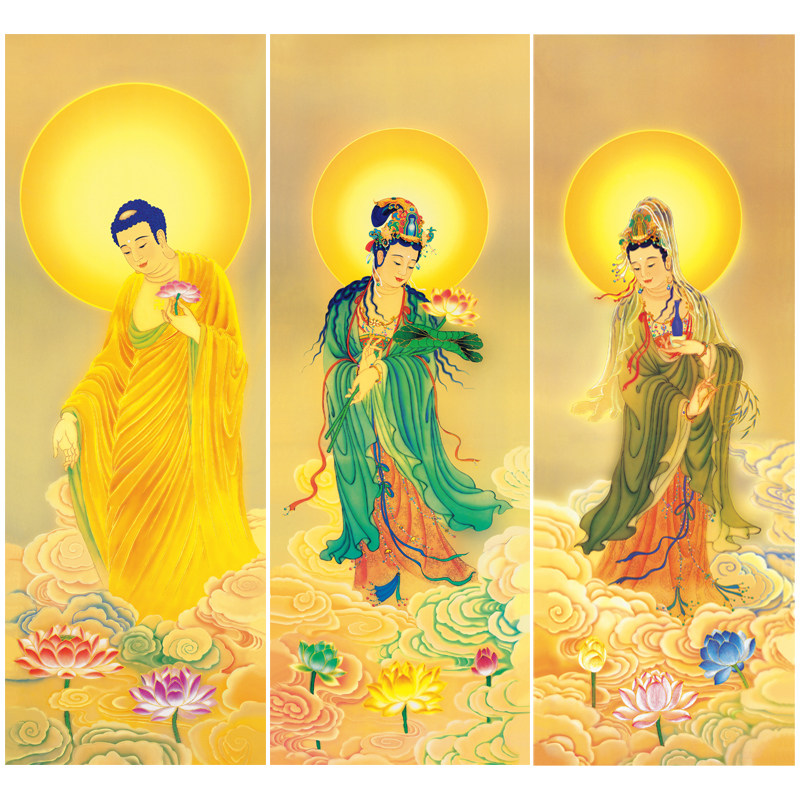 工笔画白描底稿西方三圣一套三幅初学者尺寸40*112厘米ta05