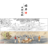 G025 听阮图 长卷 工笔画白描底稿古画长卷多白描尺寸刘彦冲