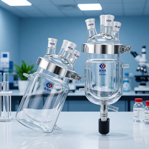 玻璃反应釜三四口烧瓶开口夹套反应器双层250ml500ml1L实验冷却釜 - 封面