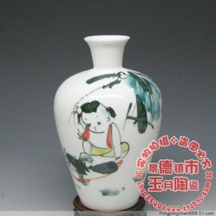 童子写意画花瓶 陶瓷摆设 牧童 简约摆件景德镇瓷器 工艺品